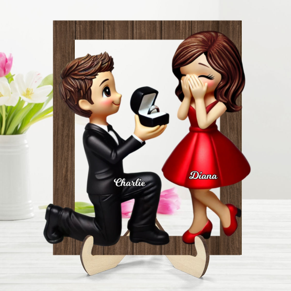 Marriage Proposal Frame 2-layer Wooden Plaque, Personalized Newly Engaged Present, She Said Yes!, Custom Just Engaged  Gifts for Couples