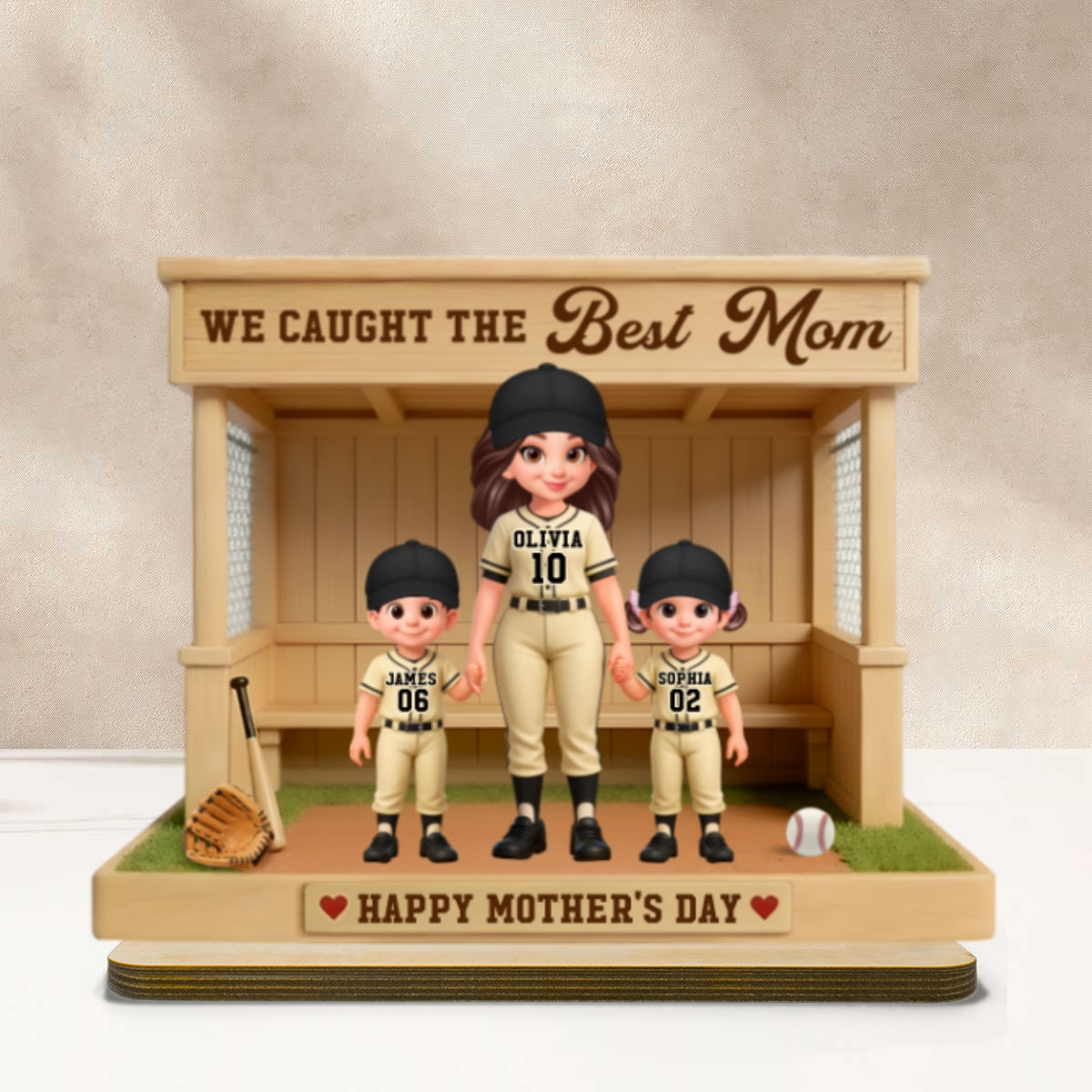 We Caught The Best Mom Baseball Softball Dugout - Personalized 2-Layered Wooden Plaque - Mother's Day Gift For Baseball Mom