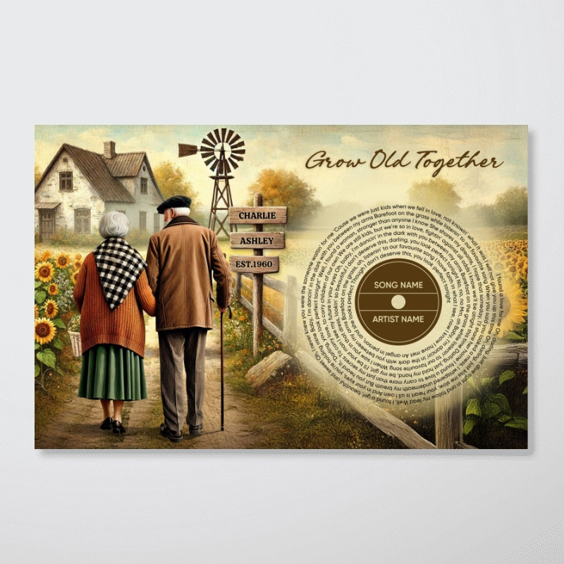 Couple Growing Old Together Favorite Song Vinyl Lyrics Personalized Poster, Heartfelt 2025  Gift, Anniversary Gift For Couple, For Him, For Her, Husband, Wife