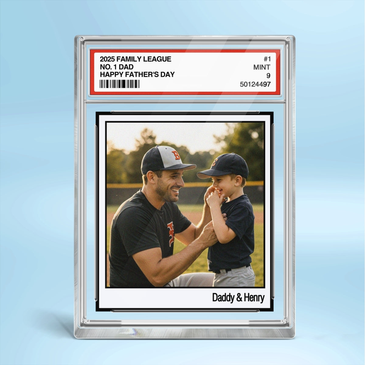 Custom Photo No. 1 Dad Trading Card Vintage Style Personalized Acrylic Block Plaque