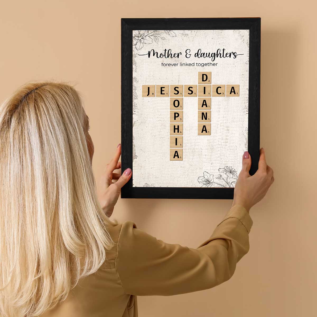 Mother Daughter Forever Linked Together Crossword Puzzle Art Personalized Poster