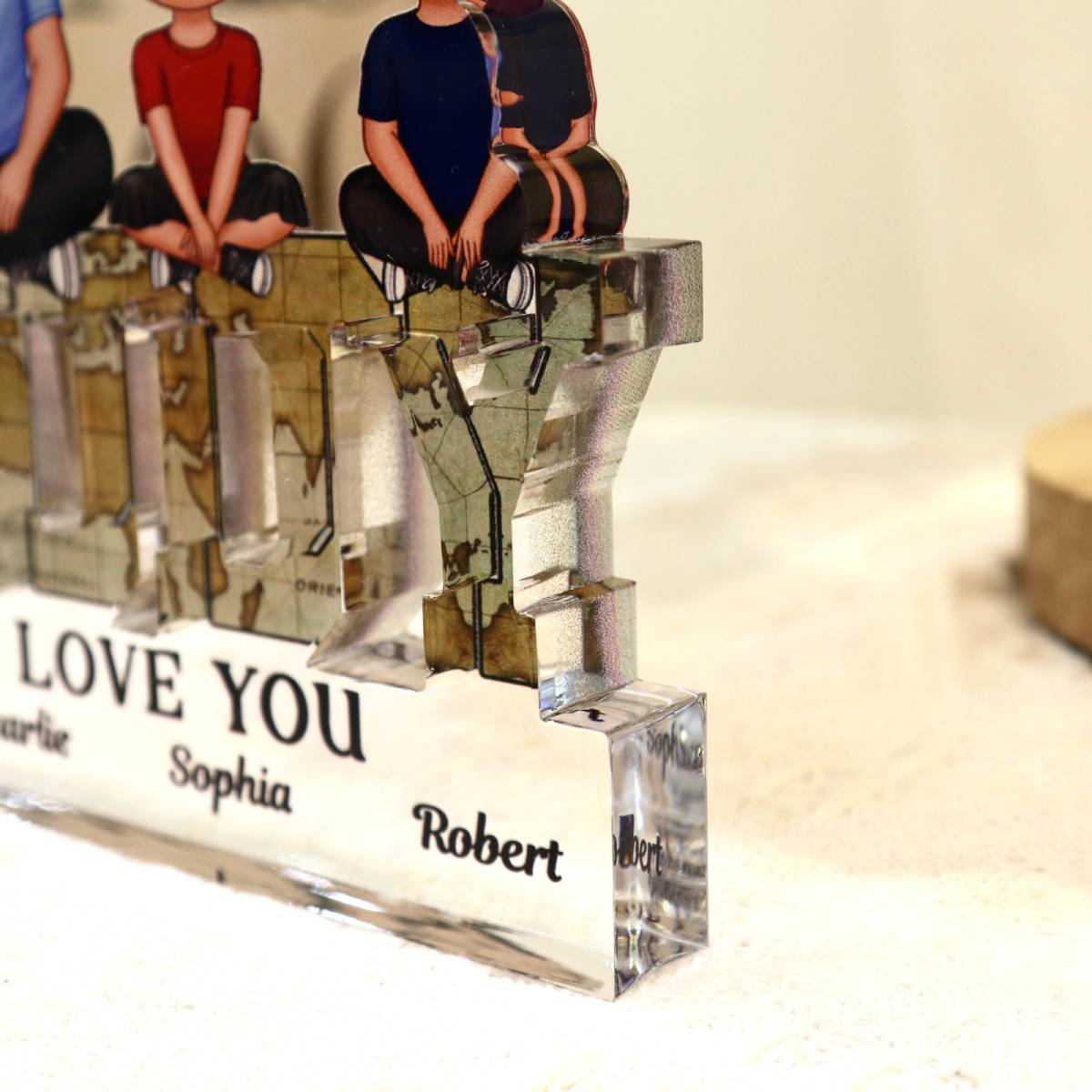 Daddy We Love You Dad & Kids Sitting On Word Personalized Acrylic Block Plaque