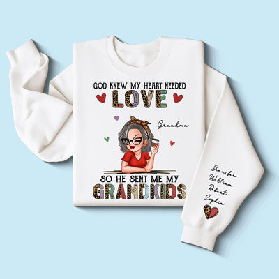 Colorful Half Leopard Love Grandkids Personalized Sleeve Printed Sweatshirt