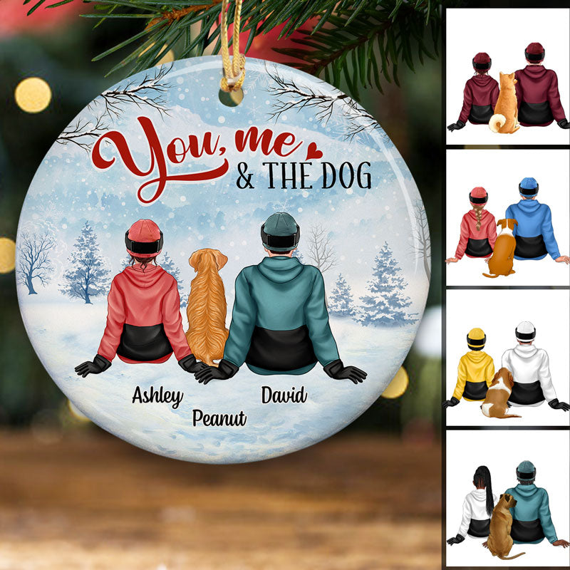 Couple And The Dogs Winter Christmas Personalized Circle Ornament
