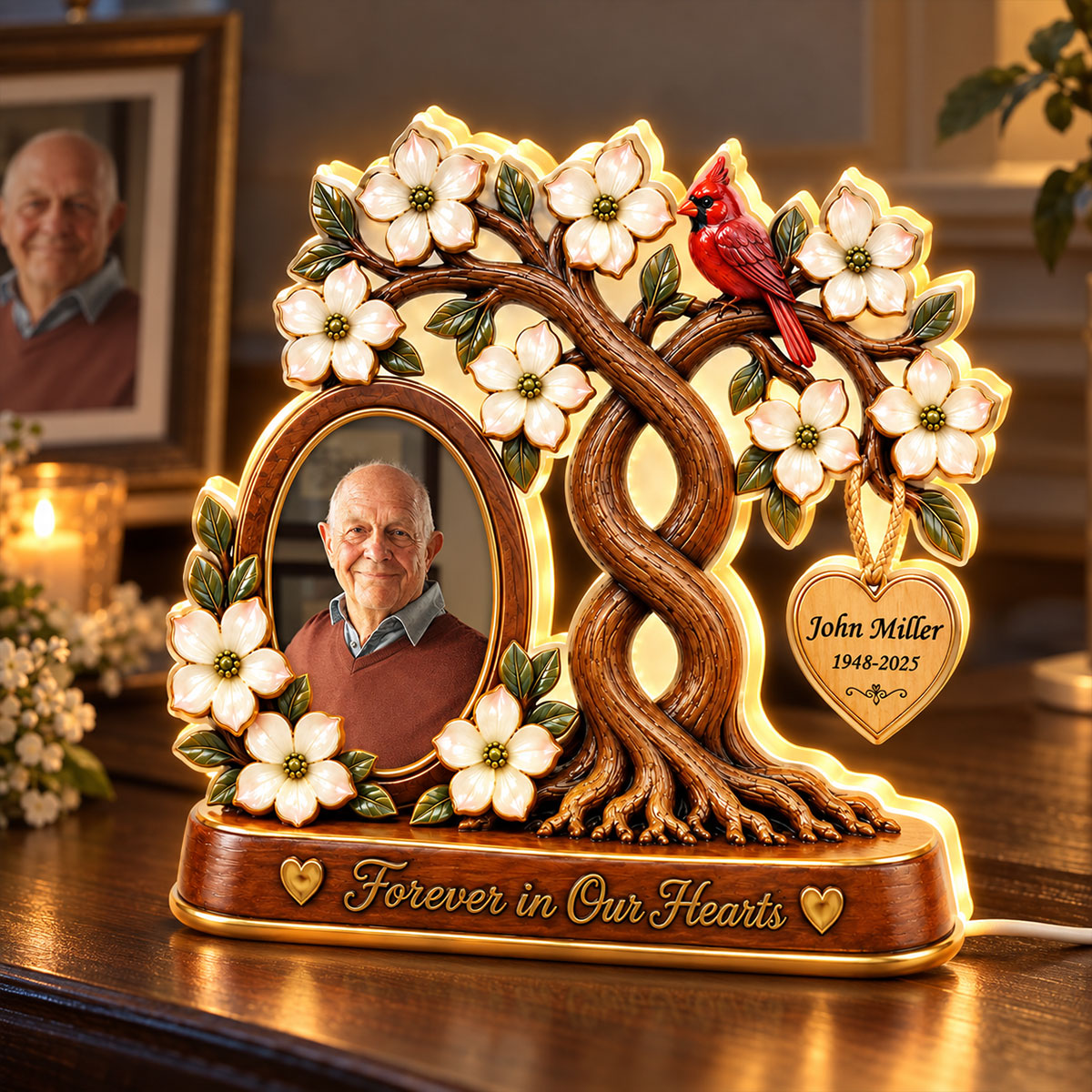 Custom Memorial Photo Family Tree - Personalized Light Box - Heartfelt Sympathy Christmas Keepsake, Gift for Loved Ones
