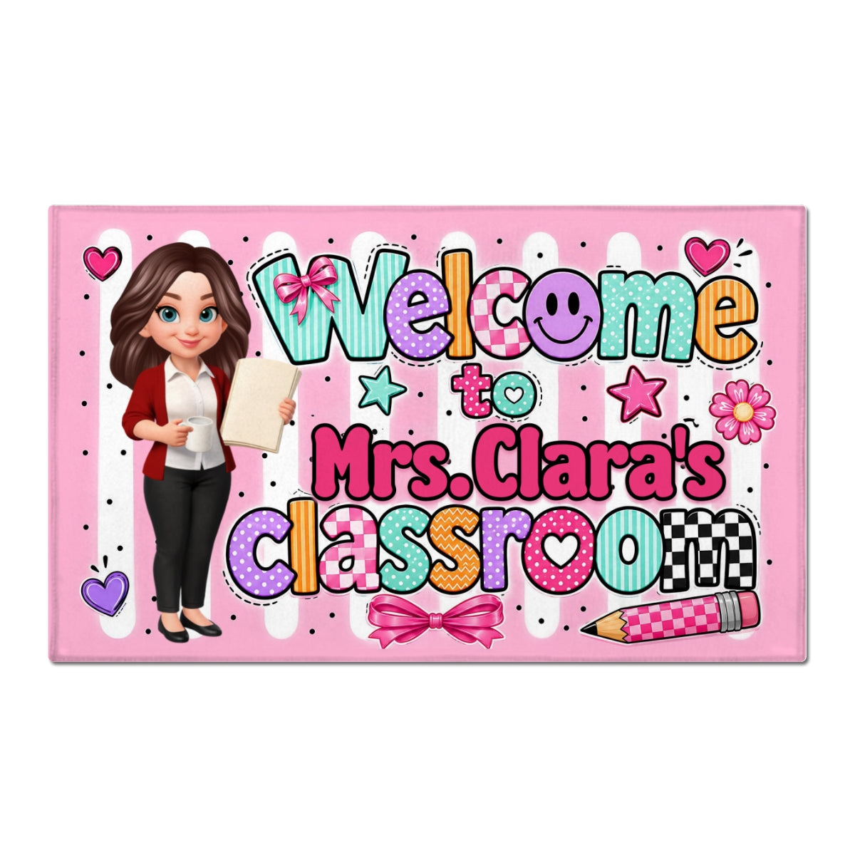 Neon Stripe Teacher Classroom - Personalized Doormat - Back to School Decor for Teacher