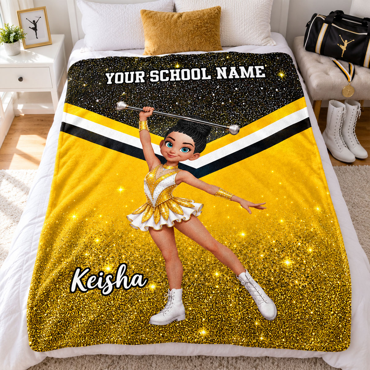 Custom Marching Band Color Guard, Baton Twirler, Personalized Name, Color, School - Personalized Fleece Blanket - Christmas Gift For Daughter, Granddaughter