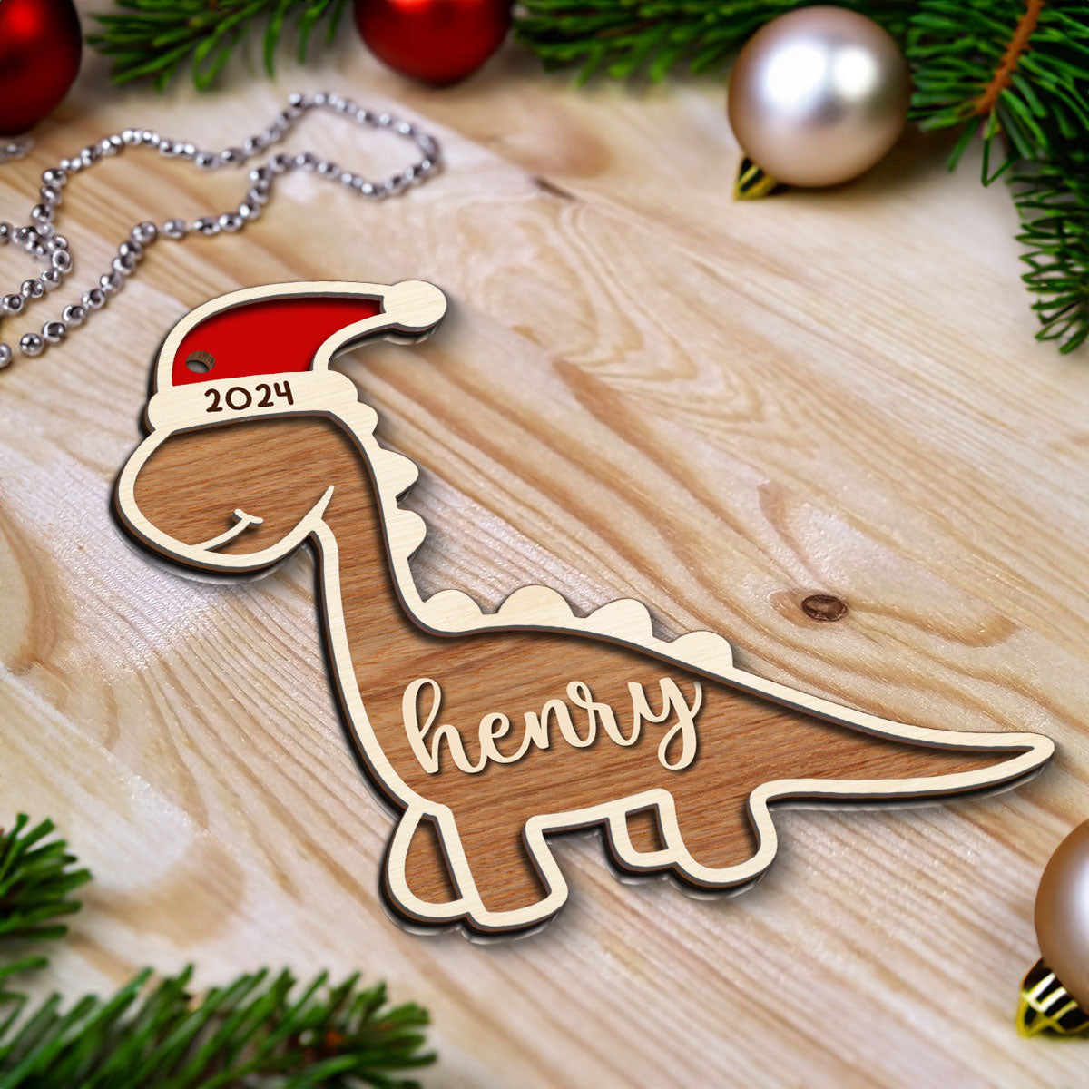 Have A Roaring Christmas Gift For Kid Dinosaur Personalized 2-Layer Wooden Ornament