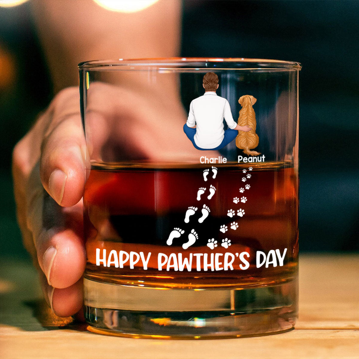 Happy Pawther's Day Dog Dad Personalized Wine Glass, Father's Day Gift for Dog Dads