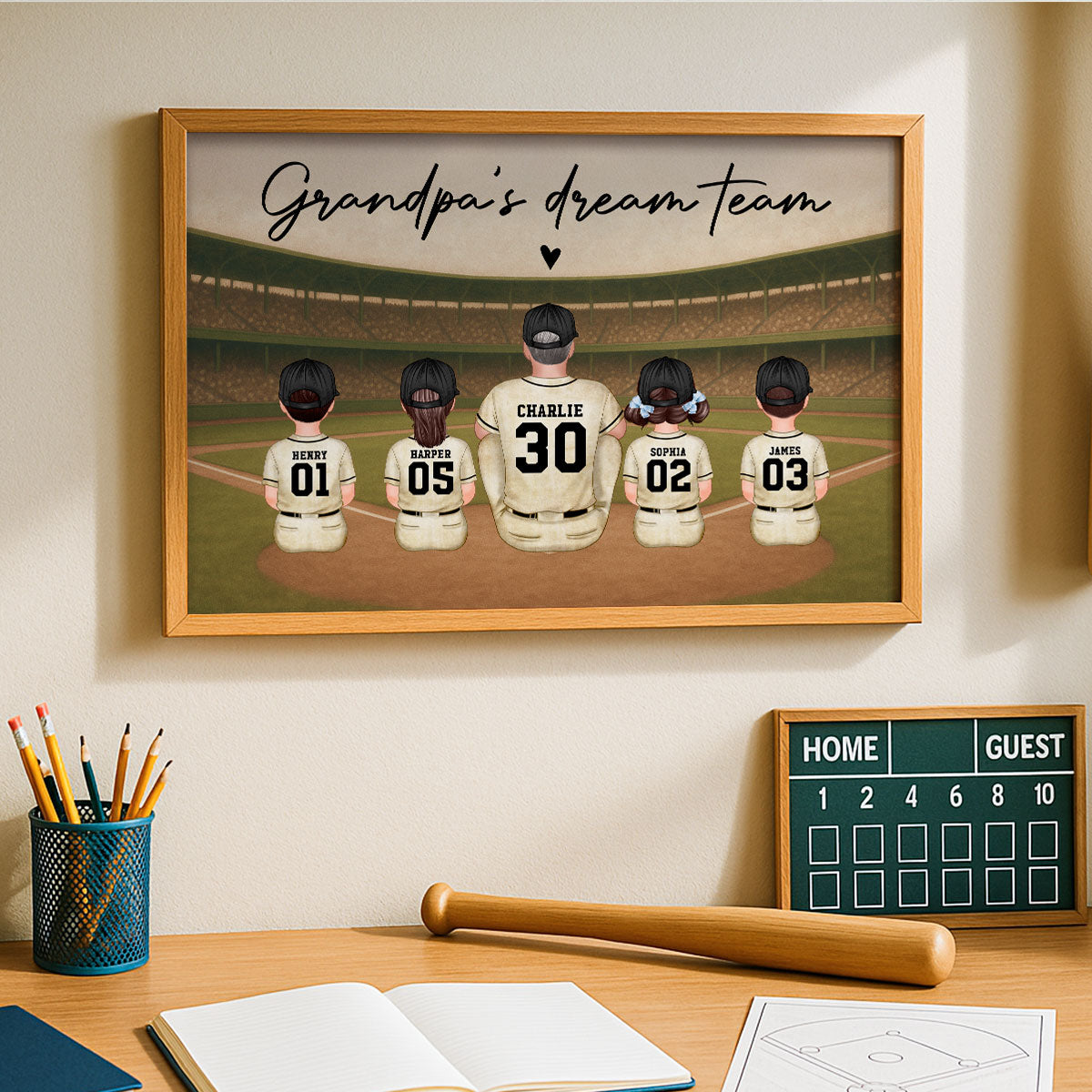 Retro Vintage Baseball Grandpa's Dream Team Personalized Poster| Unique Father's Day Gift For Grandpa