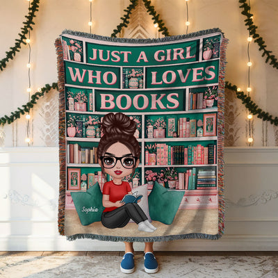 Just A Girl Who Loves Books Reading Blanket For Book Lovers Personalized Tapestry Woven Blanket