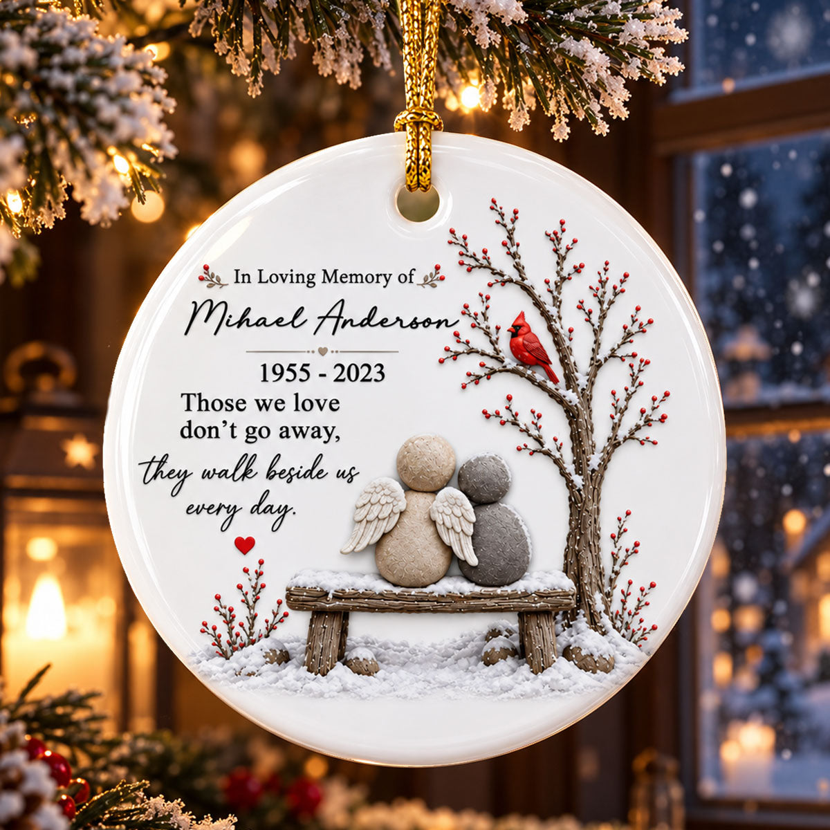 Cardinal Remembrance Gift - Personalized Ceramic Ornament - Custom Name Angel Keepsake, Sympathy Gift