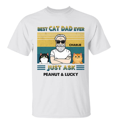 Best Cat Dad Ever Green Yellow Retro Personalized Shirt