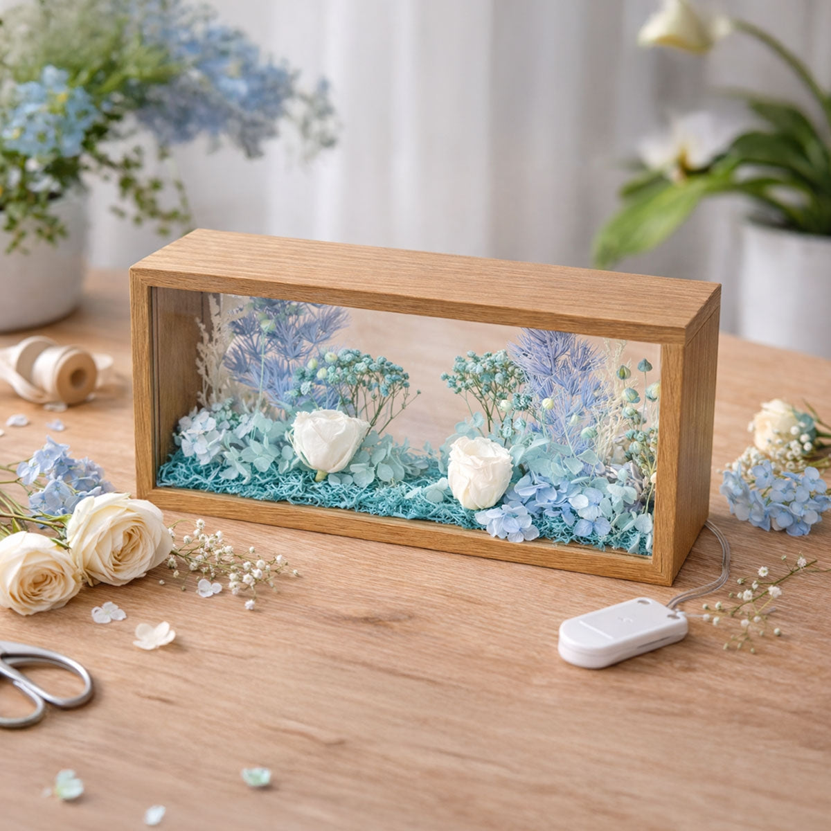 Eternal Love Couple Sitting Kissing - Personalized DIY Flower Shadow Box LED Night Light - Gift For Couple, For Him, For Her