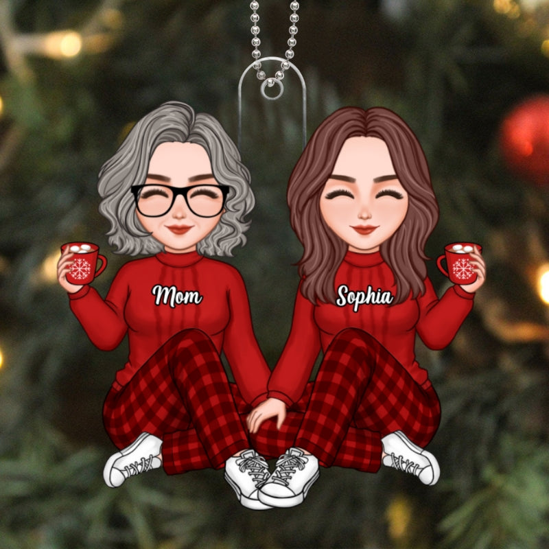 Christmas Cute Mom Daughter Sitting Personalized Acrylic Ornament