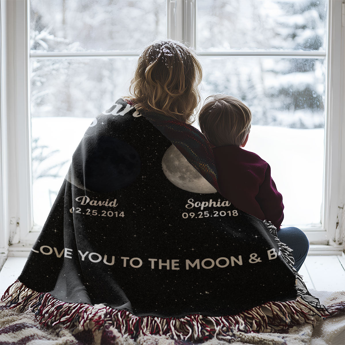 Mom Grandma Love You To The Moon And Back Moon Phase Art Personalized Tapestry Woven Blanket