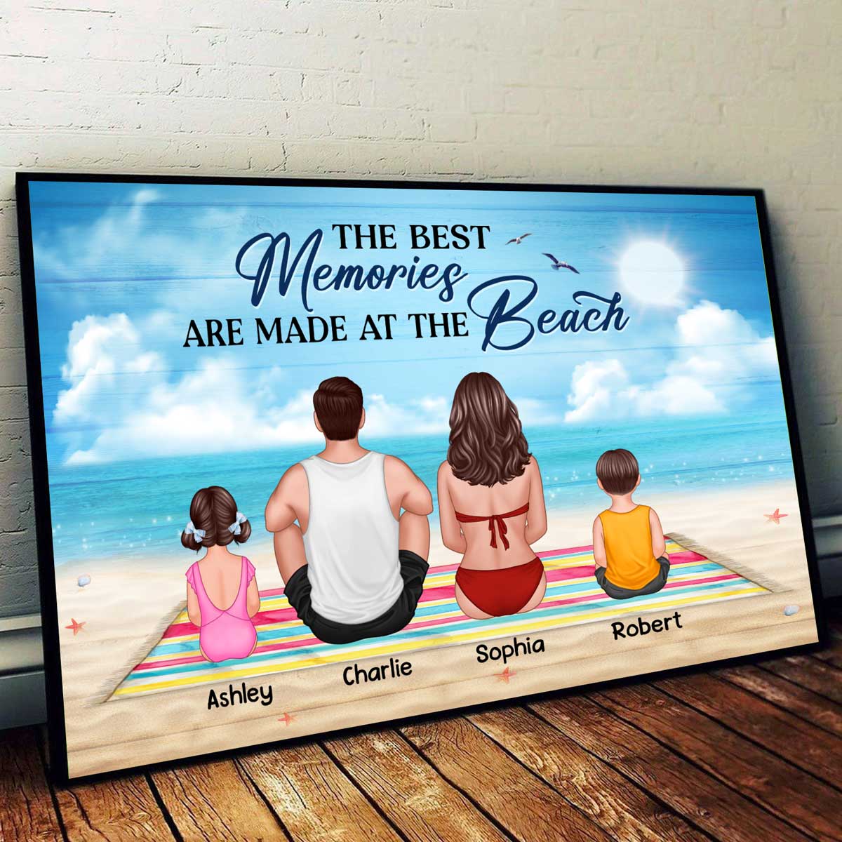 The Best Memories Are Made At The Beach Back View Family Couple Kid Dog Cat Personalized Horizontal Poster