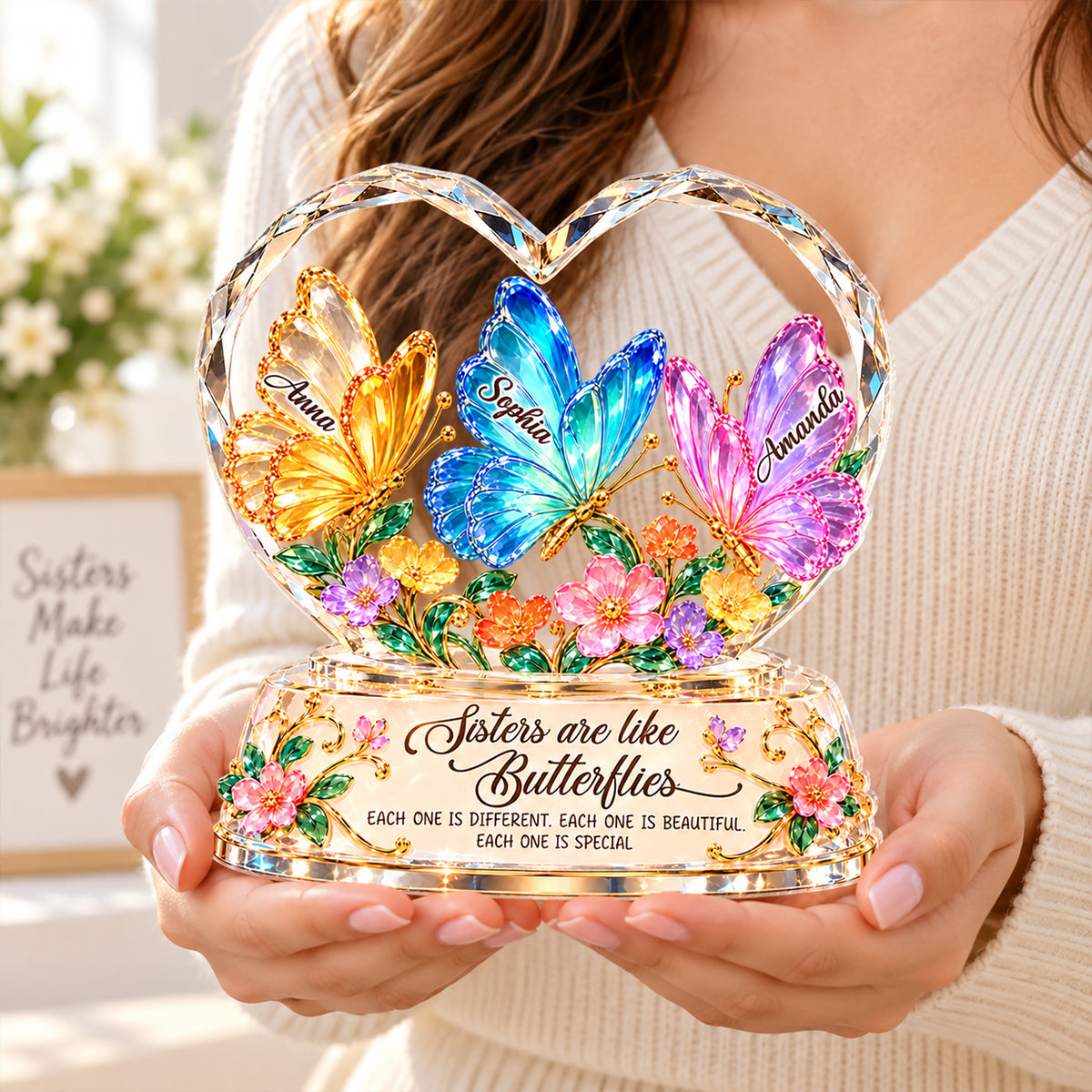 Sisters Are Like Butterflies - Personalized Acrylic Block Plaque - Heartfelt Christmas Gift for Sisters, Siblings