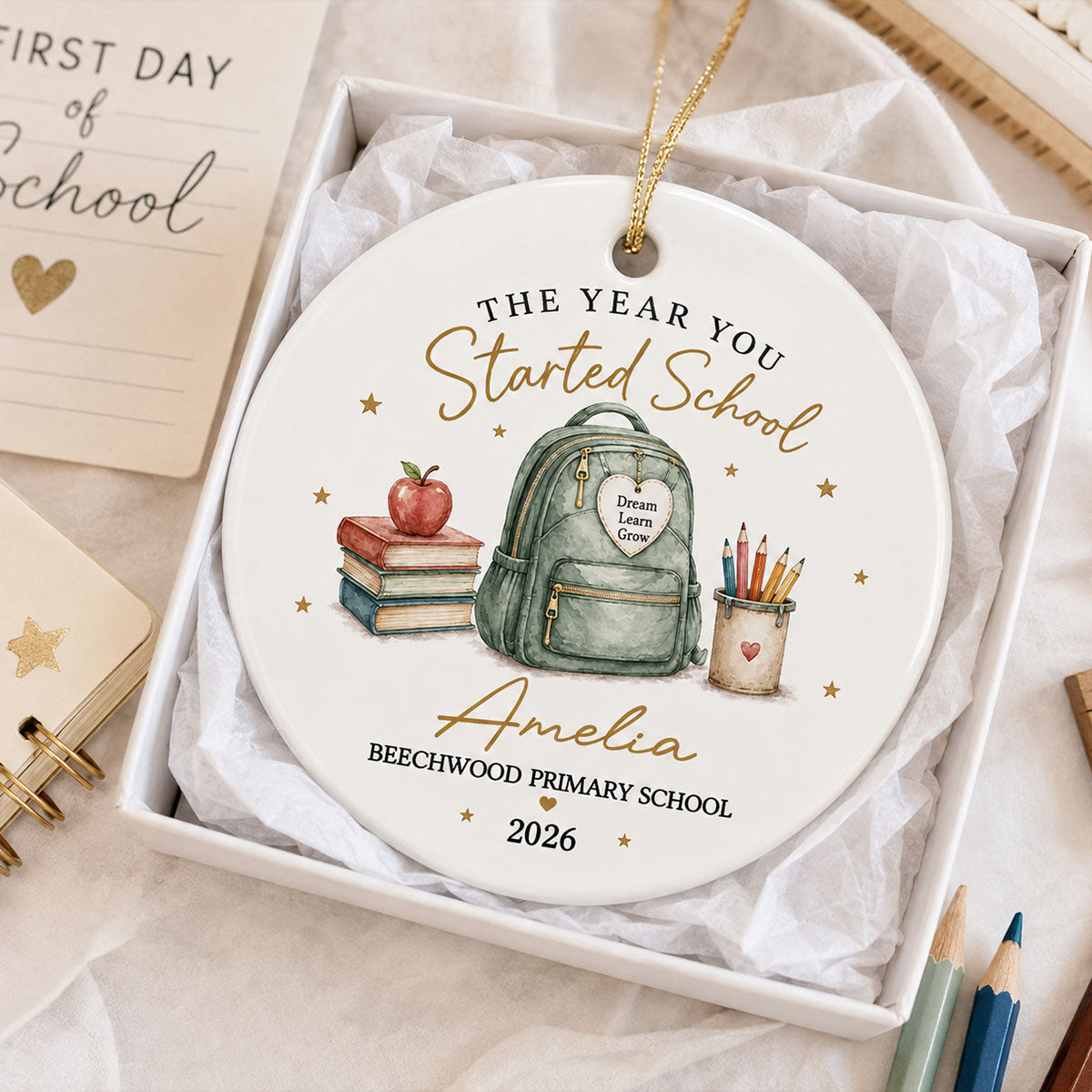 The Year You Started School - Personalized Ceramic Ornament - First Day of School Keepsake, Custom School Starter Gift
