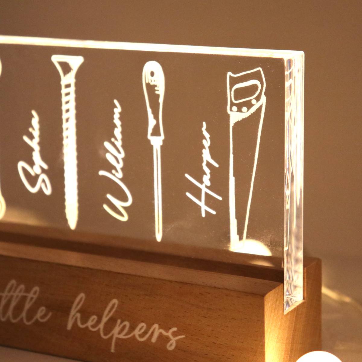 Grandpa Dad Little Helpers Personalized Acrylic Block LED Night Light