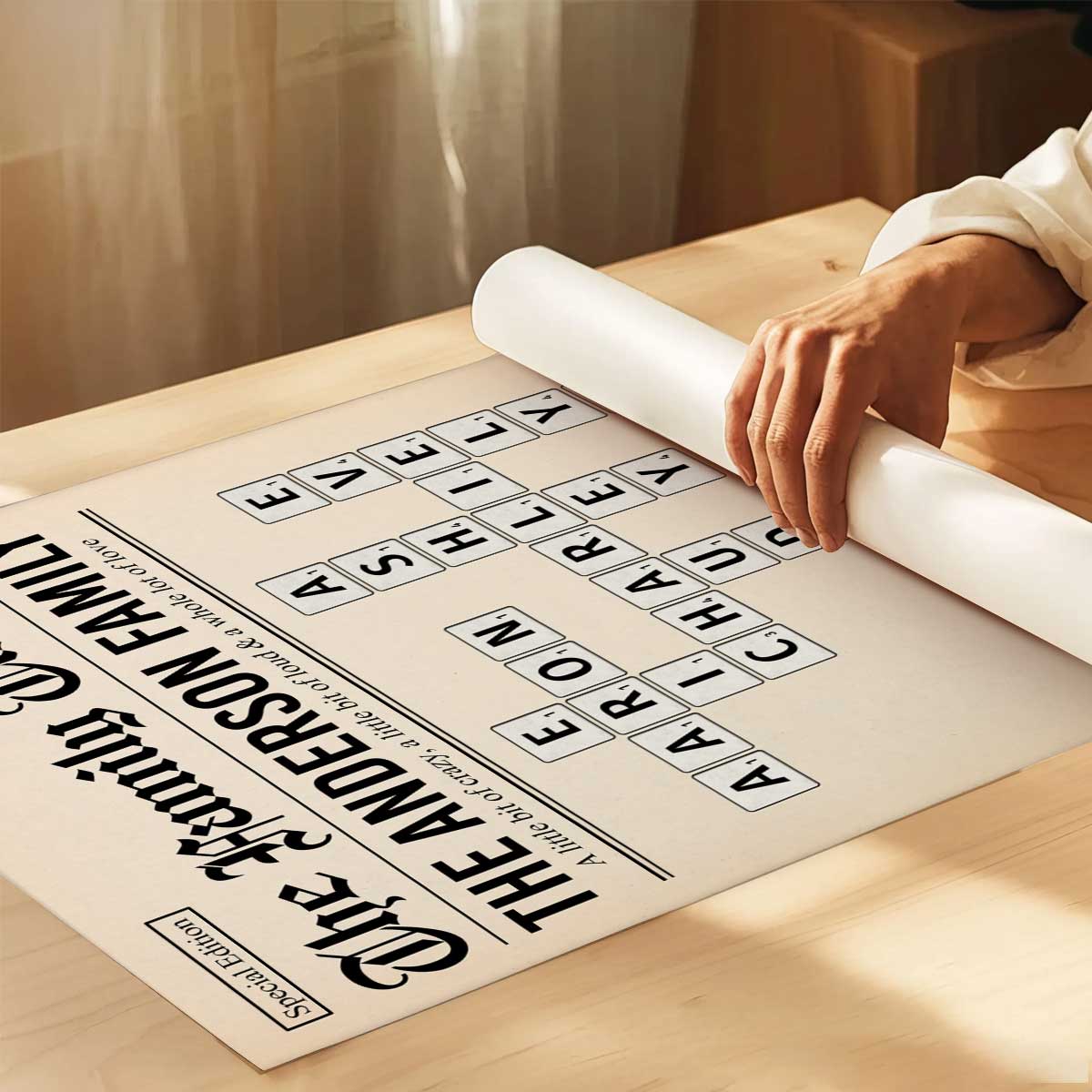 The Family Times Crossword Puzzle Newspaper Style - Personalized Poster - Home Decor Keepsake Gift For Family