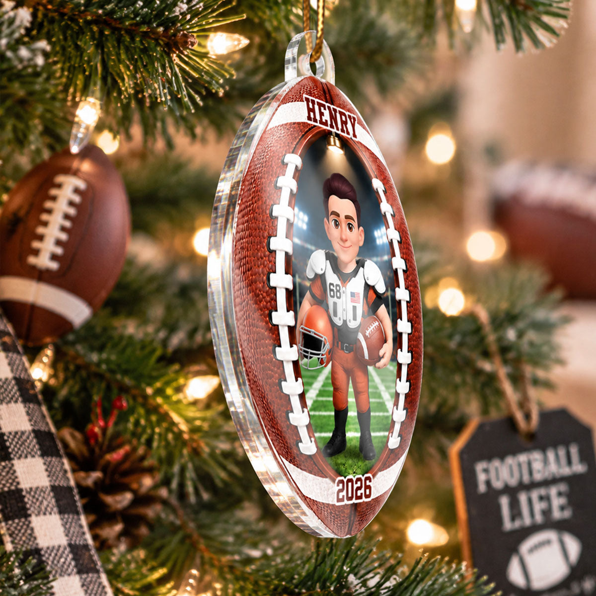 Football Boy Girl Design - Personalized Acrylic Ornament - Christmas Gift For Daughter, Son, Grandkids