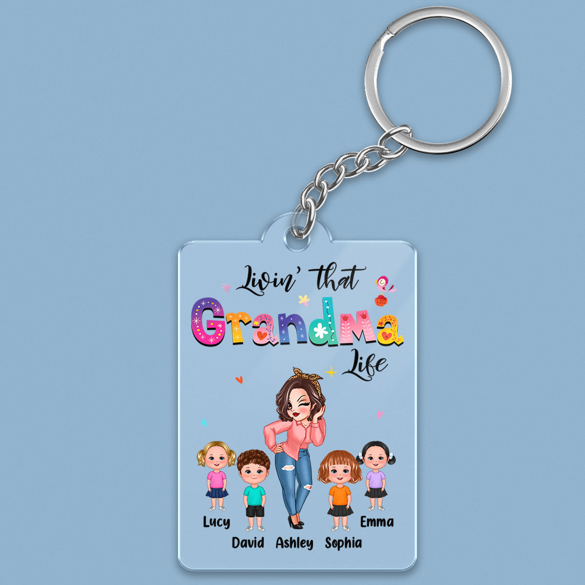 Livin‘ That Grandma Life Pretty Woman Gift For Grandma Personalized Acrylic Keychain