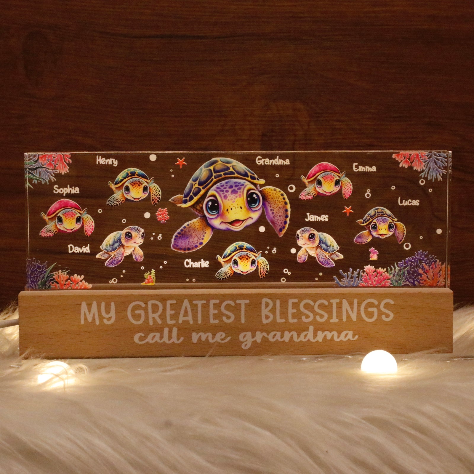 Best Grandma Ever Turtles Personalized Acrylic Block LED Night Light