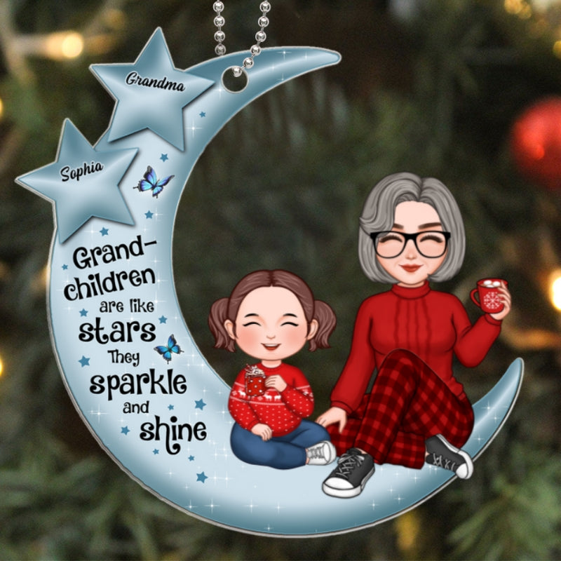 Grandchildren Are Like Stars Grandma Grandkids Sitting On Blue Moon Personalized Acrylic Ornament