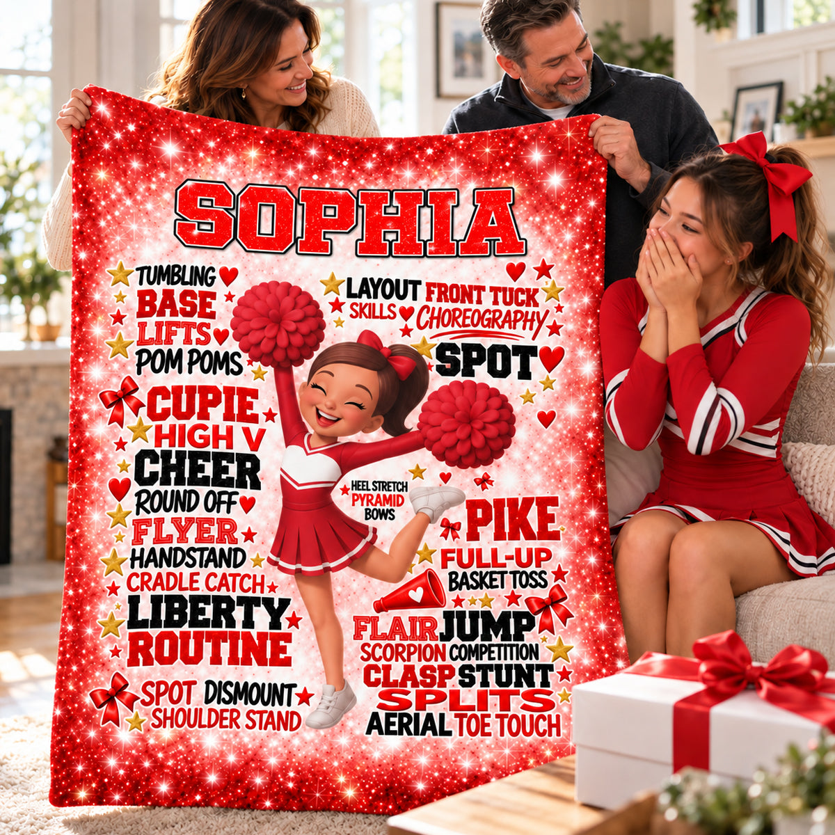 Proud Cheerleader Custom Name Typography Word Art - Personalized Fleece Blanket - Christmas Gift For Cheerleaders, Daughter, Granddaughter