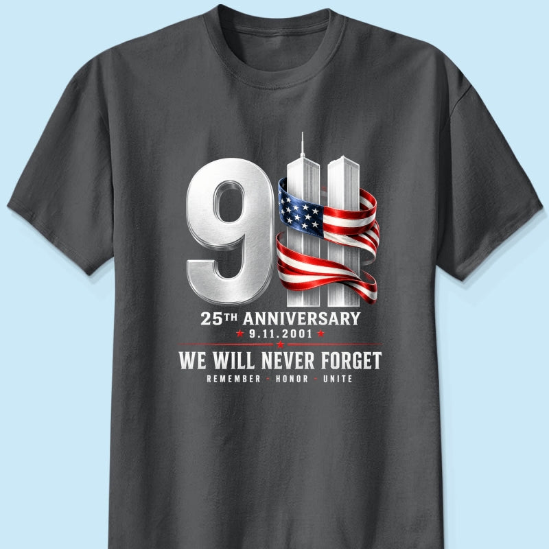 9/11 25th Anniversary Memorial T-Shirt, Patriotic American Flag Tribute