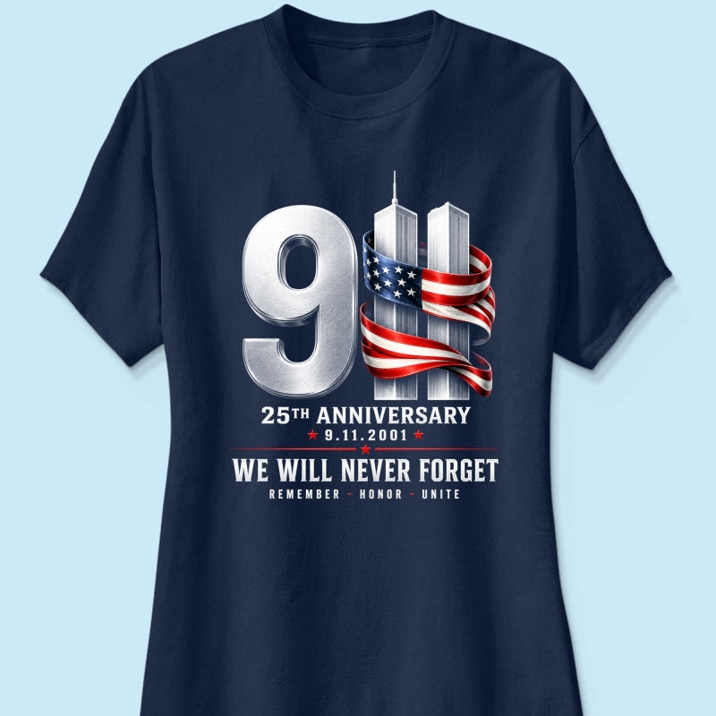 9/11 25th Anniversary Memorial T-Shirt, Patriotic American Flag Tribute