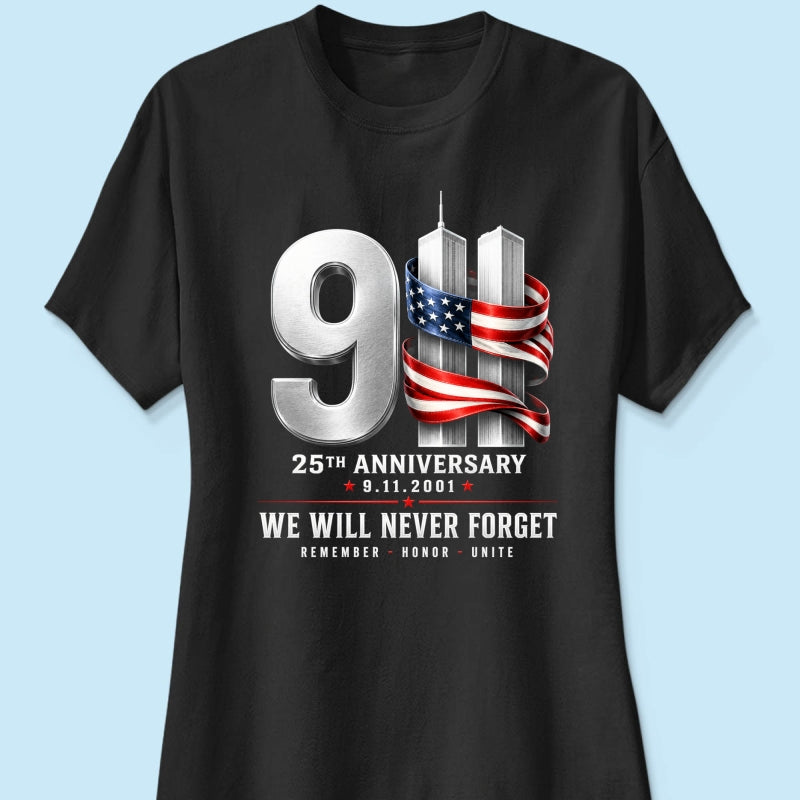 9/11 25th Anniversary Memorial T-Shirt, Patriotic American Flag Tribute
