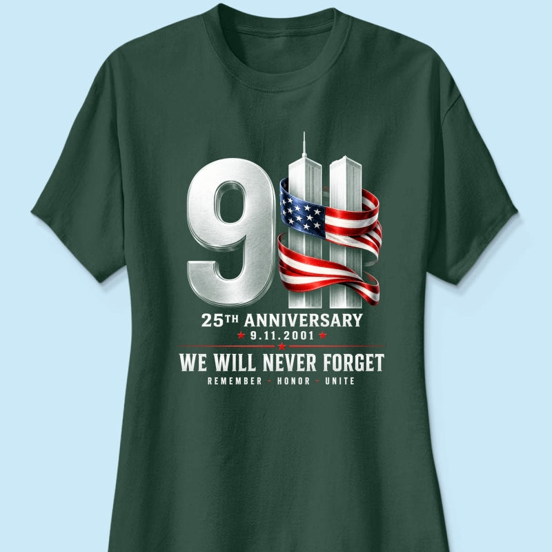 9/11 25th Anniversary Memorial T-Shirt, Patriotic American Flag Tribute