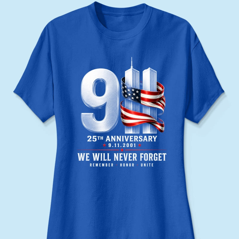 9/11 25th Anniversary Memorial T-Shirt, Patriotic American Flag Tribute