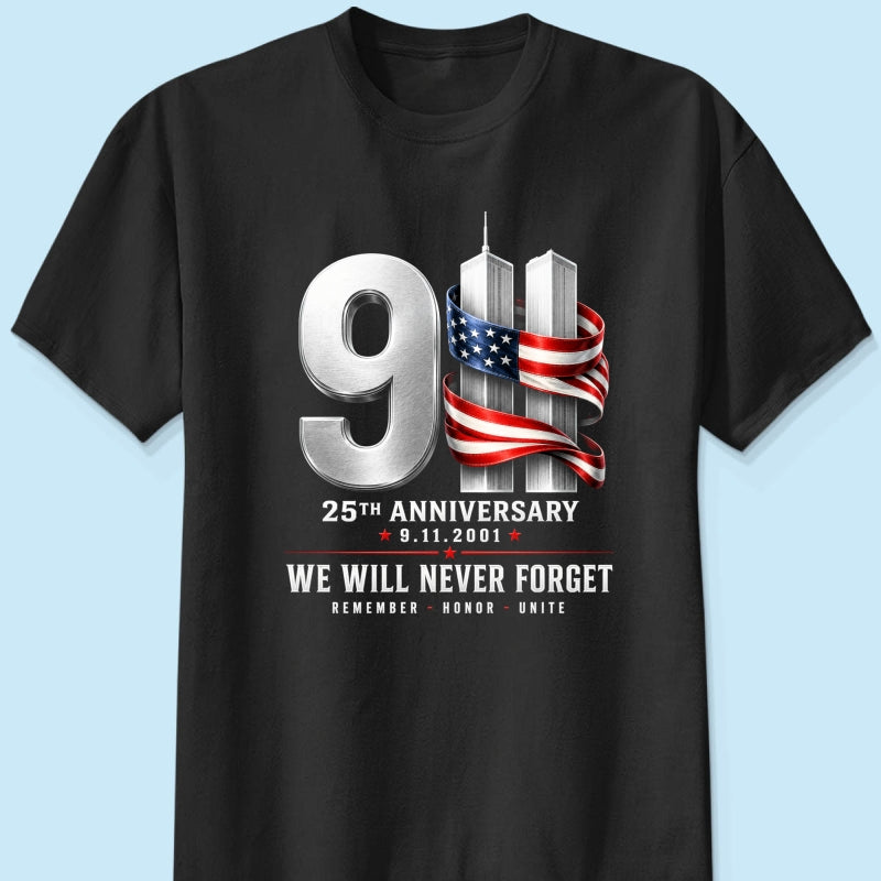 9/11 25th Anniversary Memorial T-Shirt, Patriotic American Flag Tribute