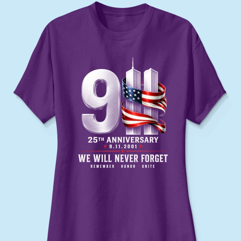 9/11 25th Anniversary Memorial T-Shirt, Patriotic American Flag Tribute