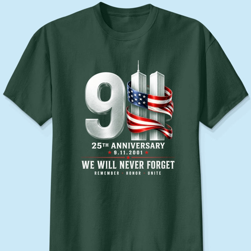 9/11 25th Anniversary Memorial T-Shirt, Patriotic American Flag Tribute