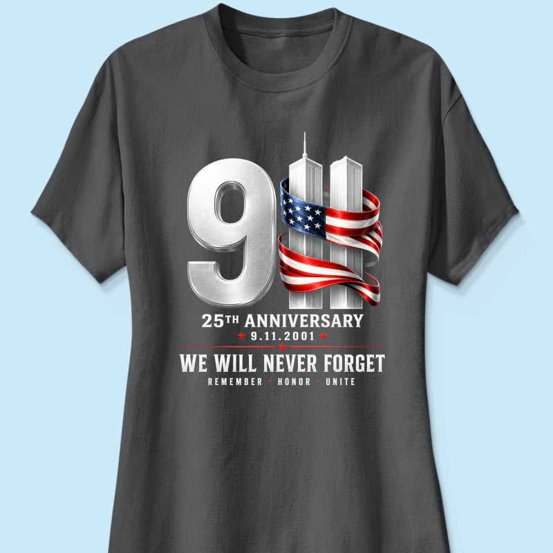 9/11 25th Anniversary Memorial T-Shirt, Patriotic American Flag Tribute