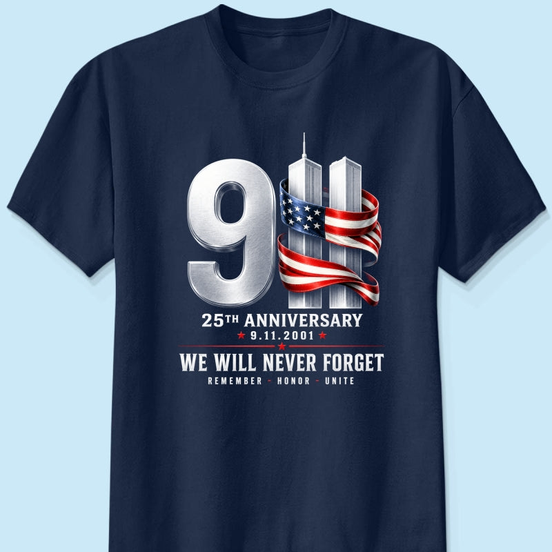 9/11 25th Anniversary Memorial T-Shirt, Patriotic American Flag Tribute