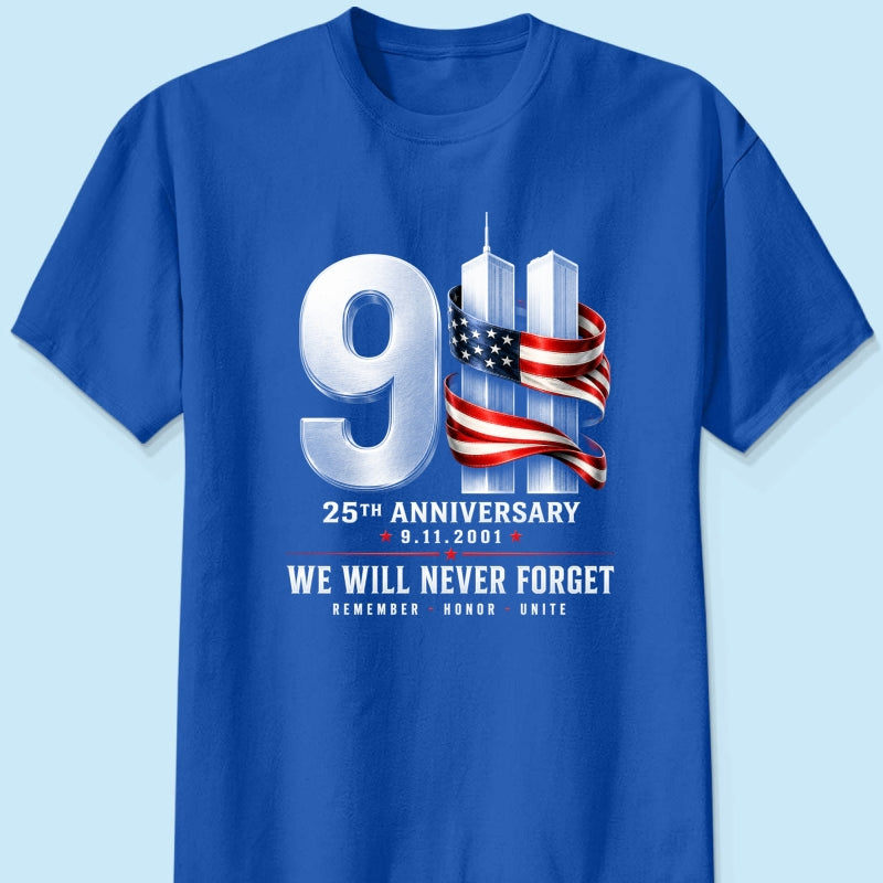 9/11 25th Anniversary Memorial T-Shirt, Patriotic American Flag Tribute