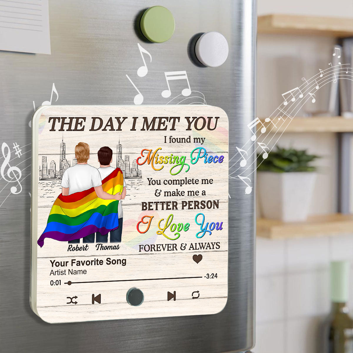 Pride Month LGBT Couple The Day I Met You Personalized Music Fridge Magnet, Gift For Couple