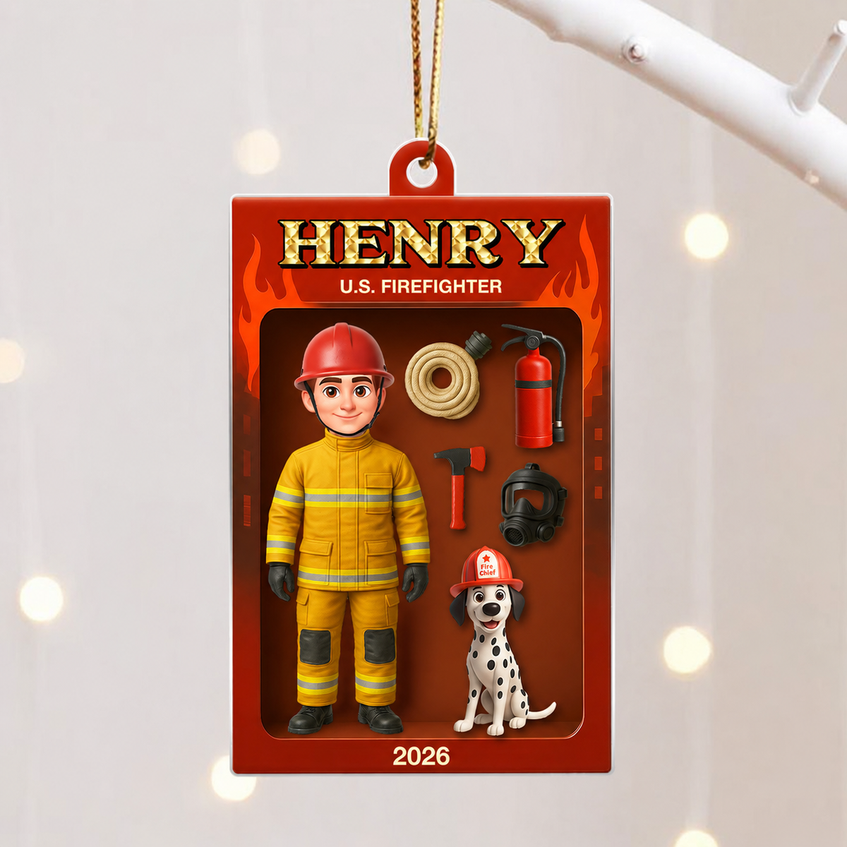 Firefighter Action Figure 3D Effect Personalized Acrylic Ornament - Special Gift For The Brave Firefighter