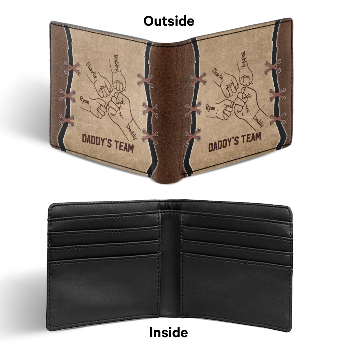 Daddy‘s Team Fist Bump Outline Gift For Dad Personalized Men’s Wallet