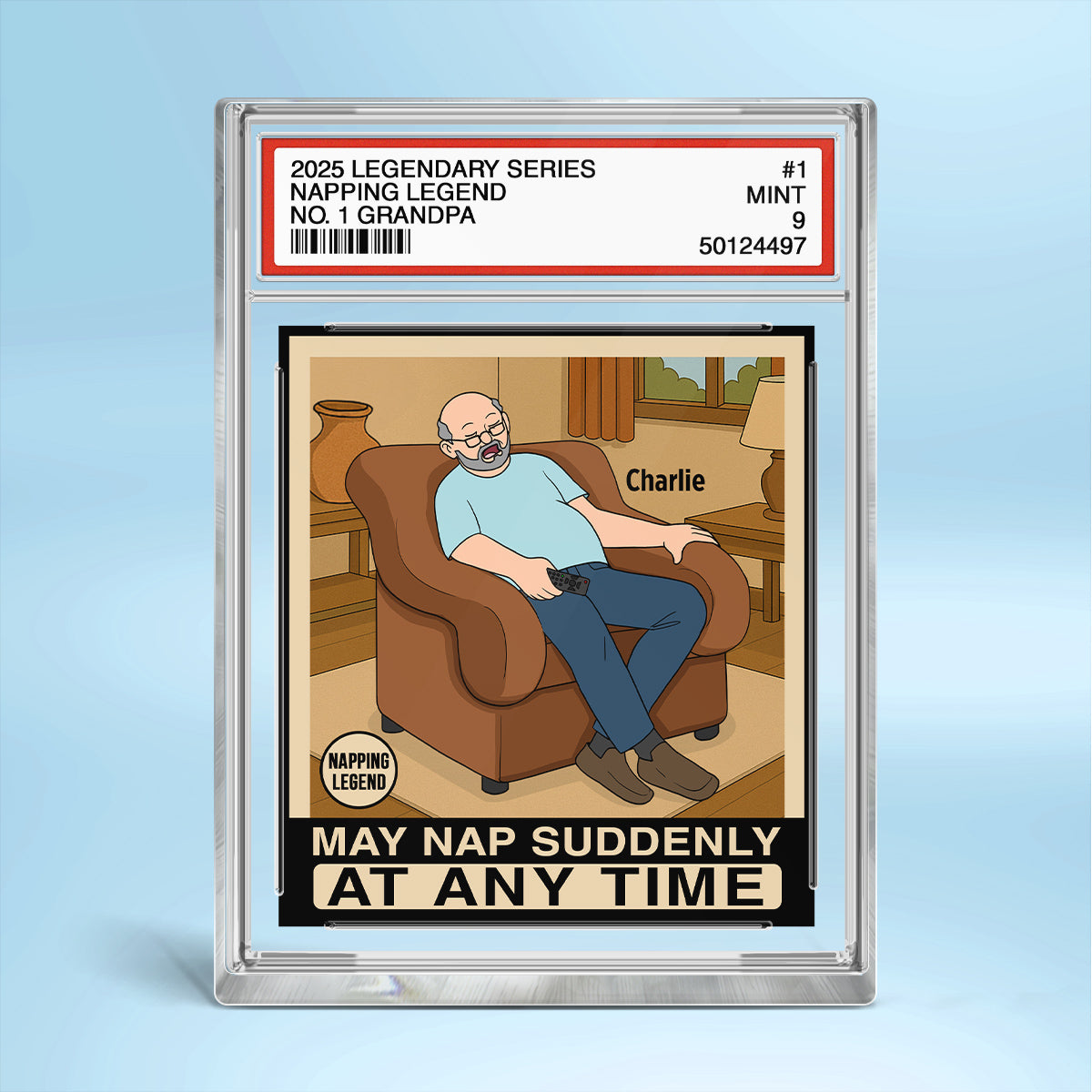 Grandpa Napping King Funny Trading Card Style Personalized Acrylic Block Plaque