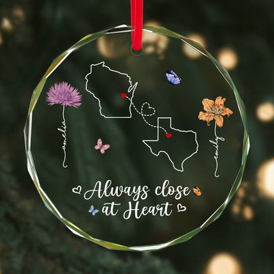 Birth Month Flowers Long Distance Besties Sisters Family Personalized Glass Ornament, Christmas Gift