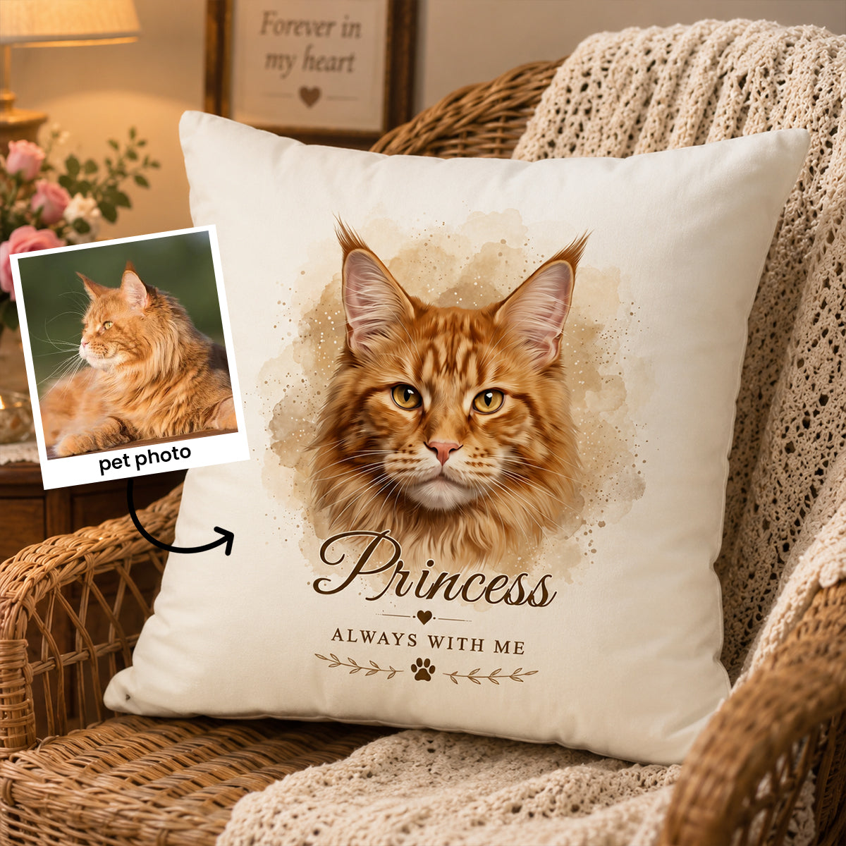Custom Watercolor Pet Memorial - Personalized Pillow - Memorial Gift, Gift For Pet Lovers