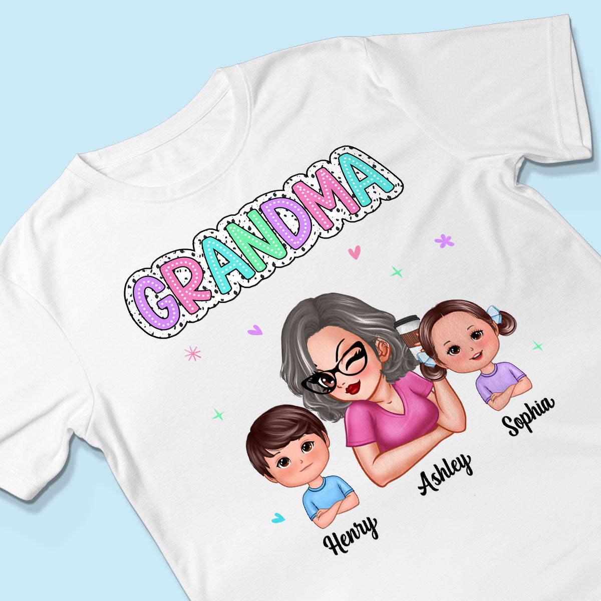Summer Pastel Dalmatian Dots Grandma And Grandkids Personalized Shirt