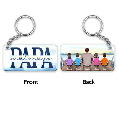 Papa And Kids Sitting Back View Lake Personalized Acrylic Keychain