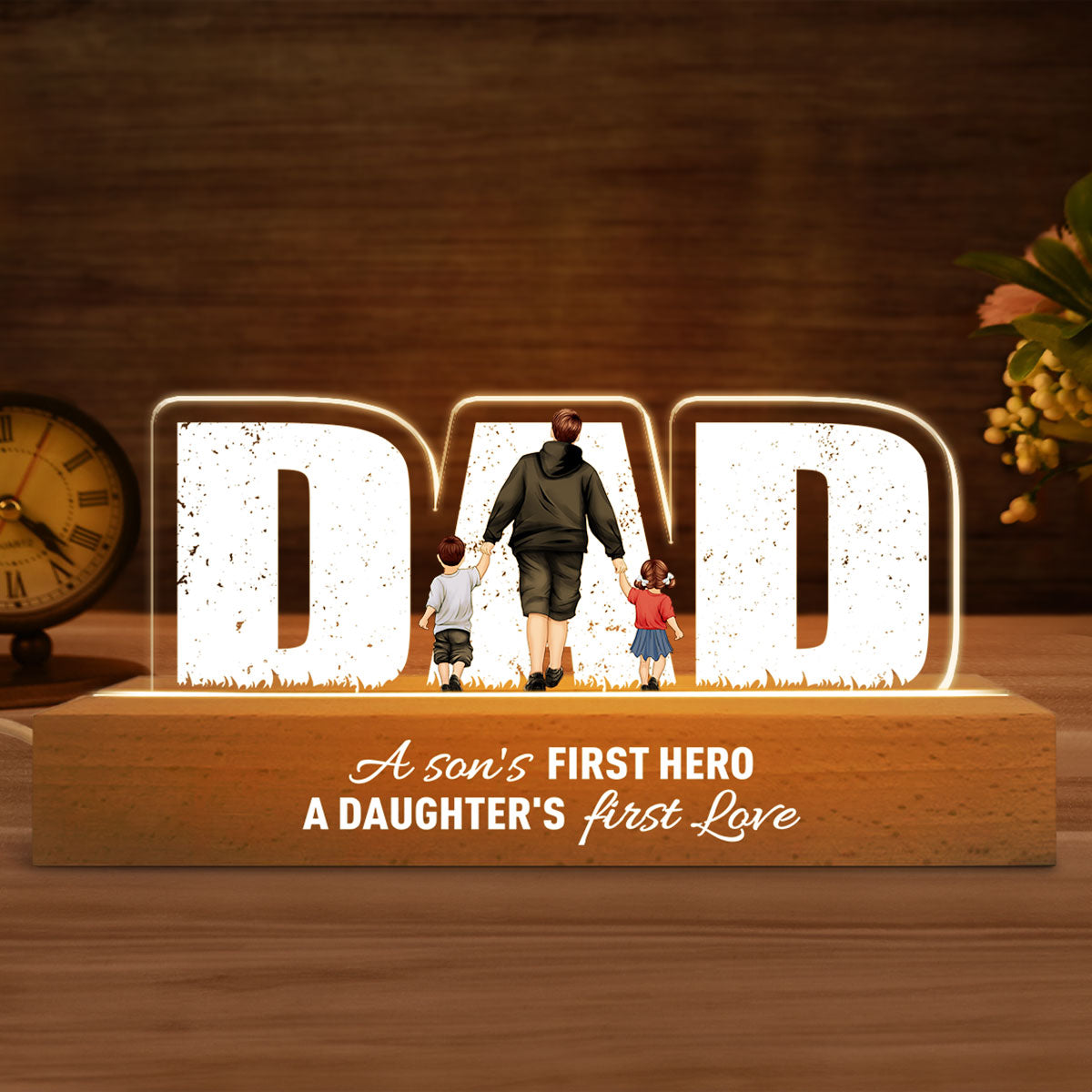 Father's Day Glow - Custom LED Night Light for Dad, A Son's Hero, A Daughter's Love